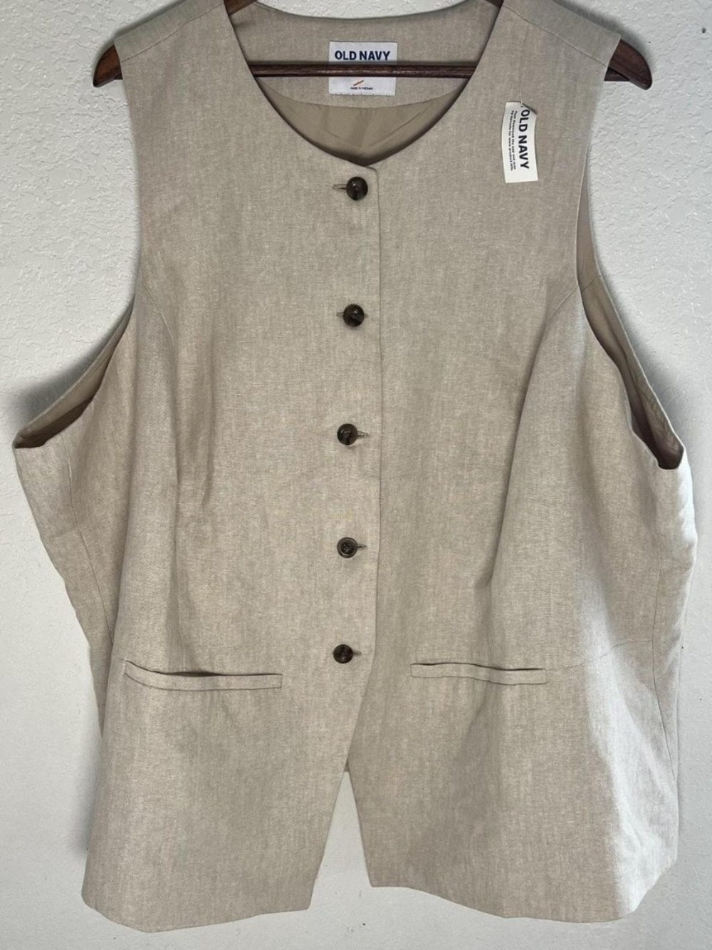 Size 4X NWT Old Navy Linen Blend Button Vest - Beige